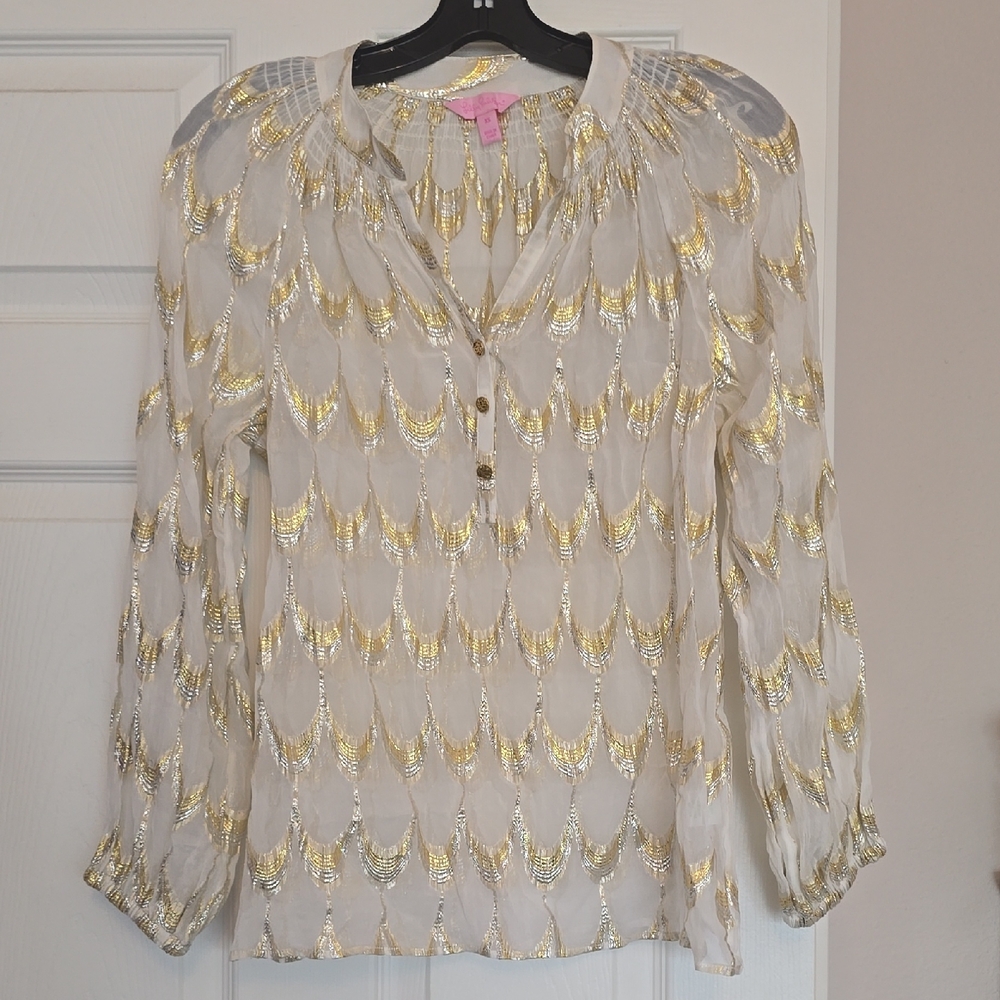 Lilly Pulitzer Gold and Cream Blouse